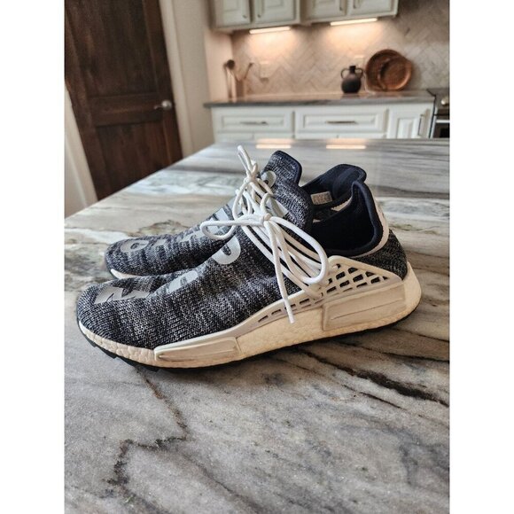 Size 12.5 Adidas Pharrell x NMD Human Race Trail Oreo Sneakers Moon Clouds - Picture 2 of 12